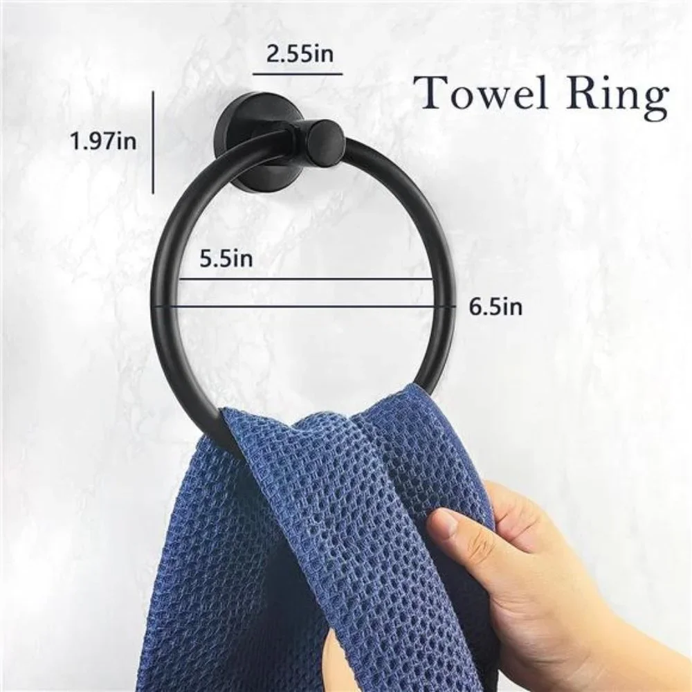9-Piece Matte Black Bathroom Hardware Accessories Set, Bath Towel Bar Set